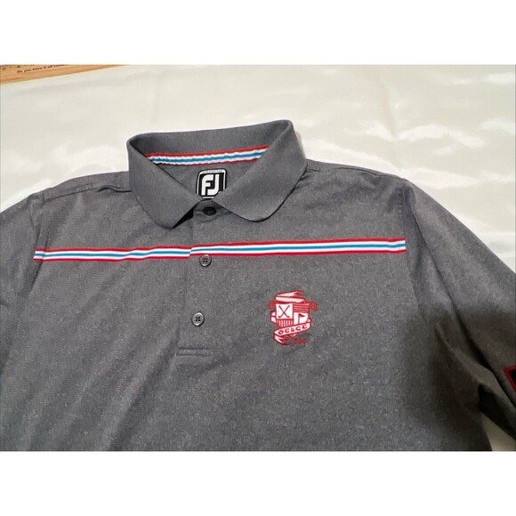 FootJoy Titleist Patch Golf Polo Gray Red Stripe Stretch Mens M Performance - Picture 4 of 16